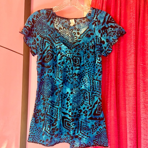 Y2k Vintage Abstract Freeform Blouse Black 90’s Geometric Pattern Women’s Small - Picture 1 of 2